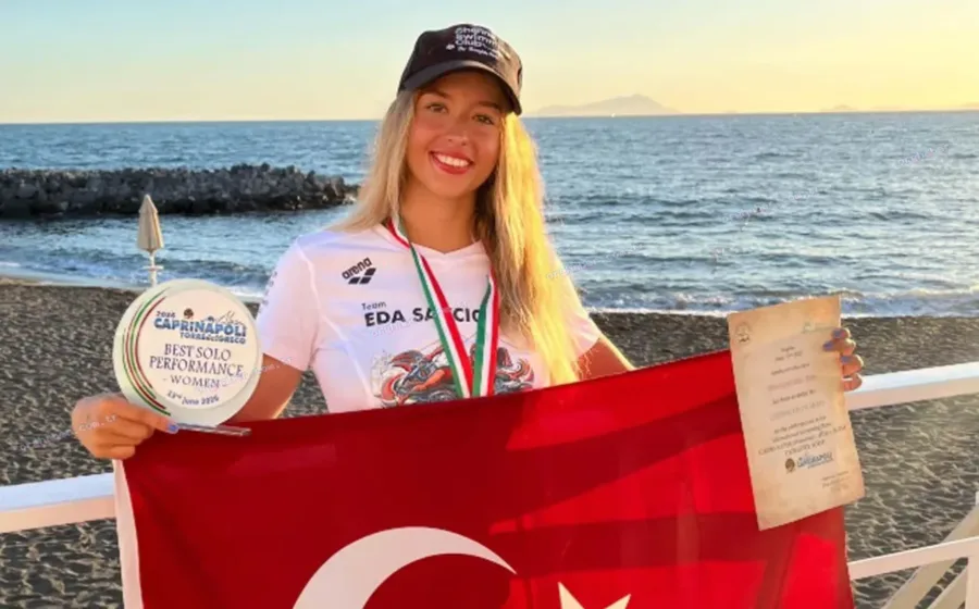 Eda Savcıgil Catalina Kanalı'nı iki rekorla geçti